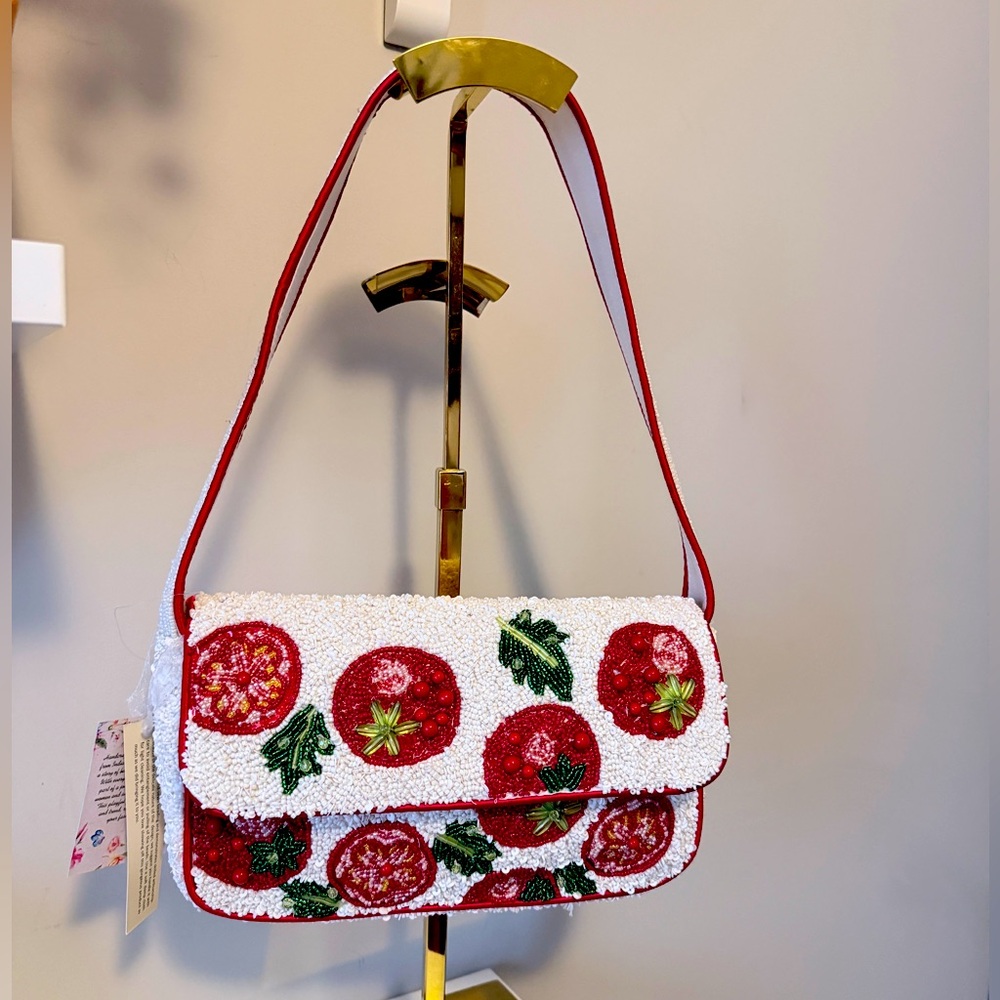 Viral NWT Beaded Embroidered Tomato Design Shoulder Bag
